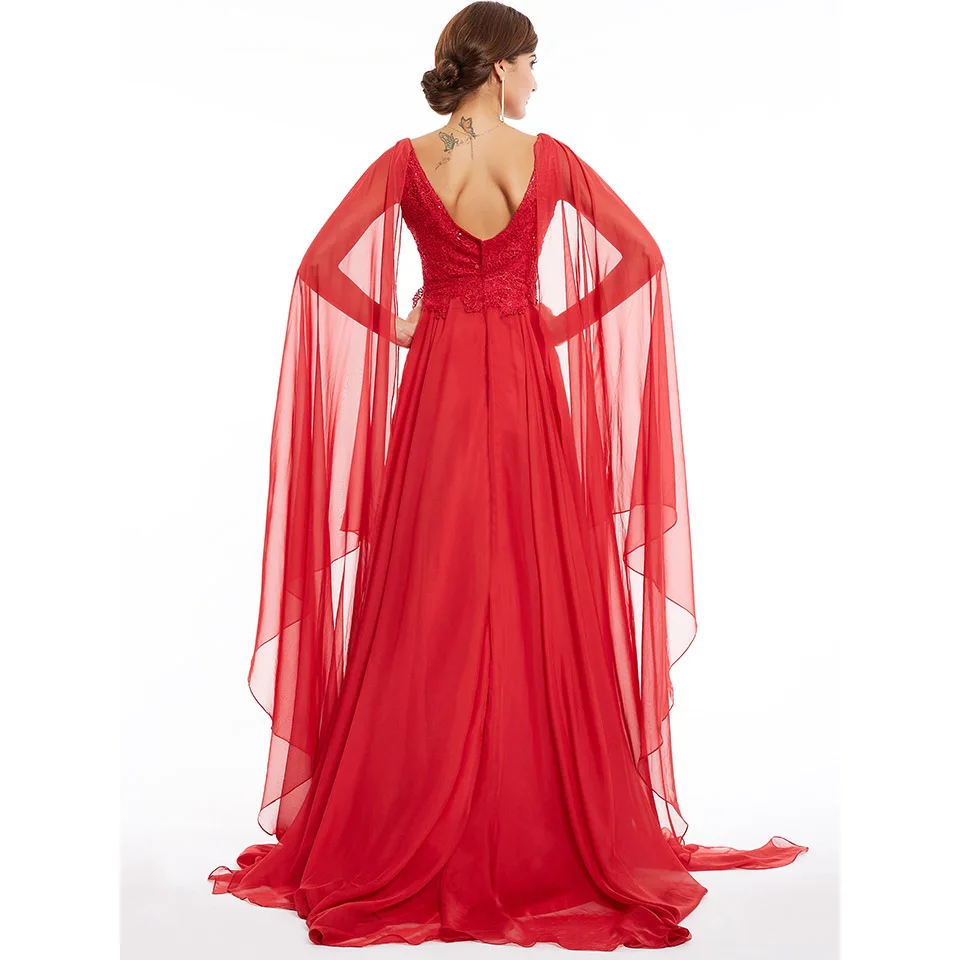 Dressv Красное длинное вечернее платье с v-образным вырезом Дешевое кружевное свадебное вечернее платье ТРАПЕЦИЕВИДНОЕ вечернее платье es