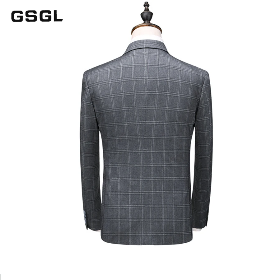 3 Pieces Man Suit Classic Grey Plaid Double Breasted Wedding Business Suits For Men Slim Fit Coats England Male Tuxedos