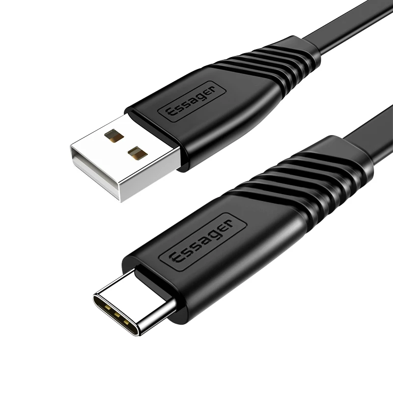 Black Кабель Essager usb type-C для samsung Xiaomi Redmi Note 8 7 K20 OnePlus 7 Pro провод для быстрой зарядки кабель USBC type-c USB-C зарядное устройство - Цвет: Black