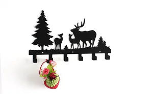 Металлическая настенная вешалка для одежды с изображениями оленей, дерева, леса, лося, животных, черные крючки для одежды