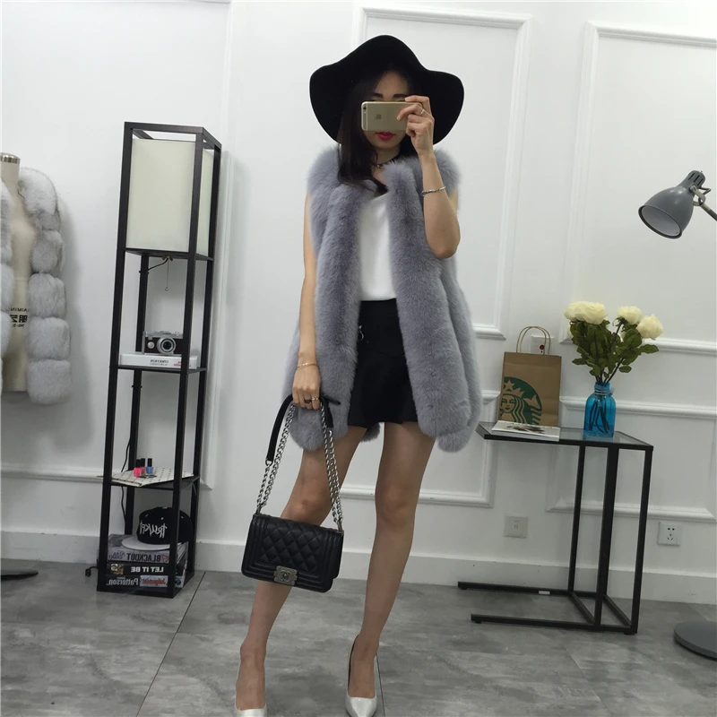 Жилет из натурального Лисьего меха для женщин роскошные меховые куртки серого