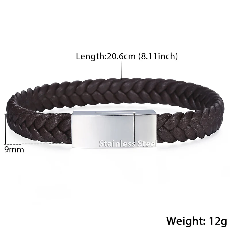 9mm Microfiber Braided Leather Bracelets For Men Black Brown Wristband Bracelet Stainless Steel Square Magnetic Clasp DLBM17 | Украшения и
