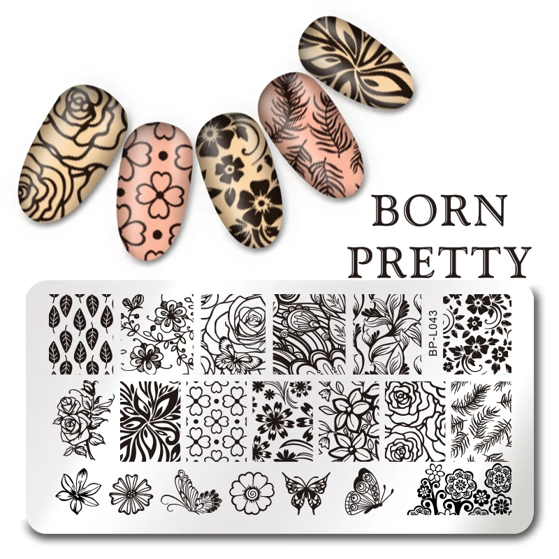 BORN PRETTY штамповка для ногтей шаблон бабочка цветок серии Сделай Сам изображение