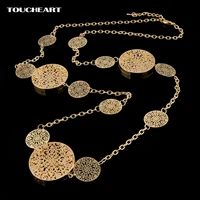 toucheart long statement necklaces pendants for women gold round hollow flower necklace accessories ethnic jewelry sne150004
