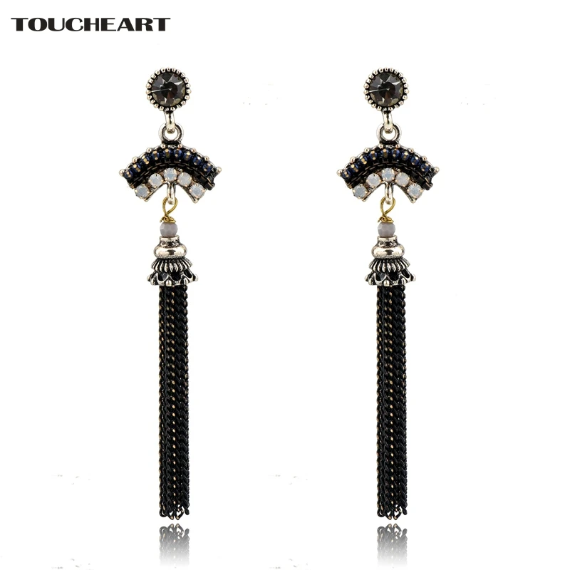 

TOUCHEART Crystal Stones Pendant Jewelry Gifts Exquisite Black Tassel Statement Hook Dangle Drop Earrings for Women SER160125
