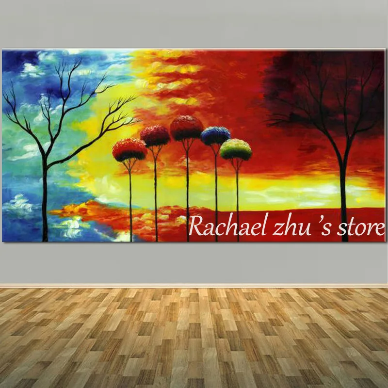 Большой размер Ручная роспись абстрактный Цвет Красочный Облако пейзаж масляная