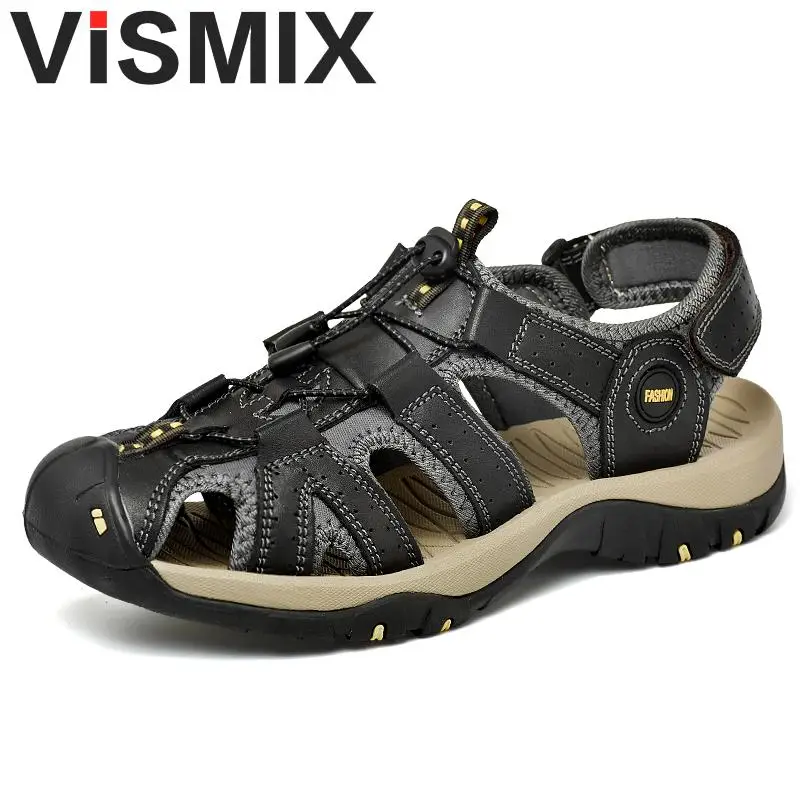 2019 Summer Sandals For Men Genuine Leather Soft Flat Closed Toe Gladiator Casual Driving Hiking Outdoor Beach Holiday Shoes | Обувь