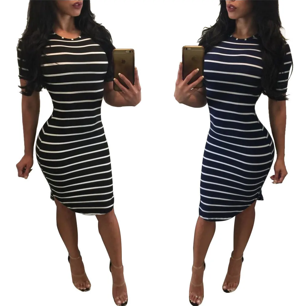 Летнее платье 2017 новая мода женская одежда сексуальное праздничное в полоску с