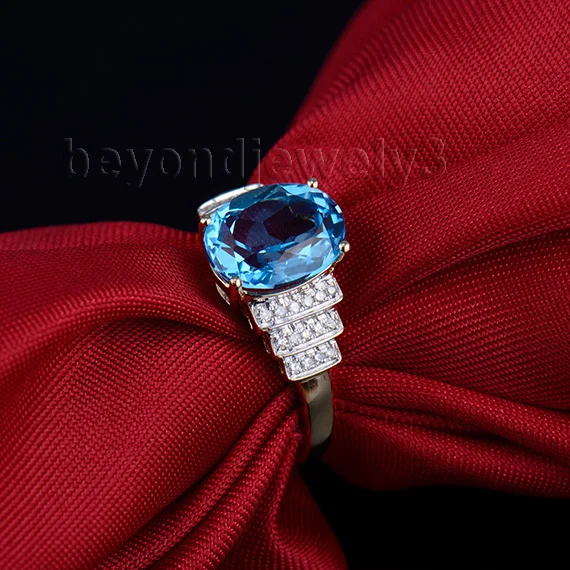 LANMI женские кольца с топазом чистое золото 14 карат бриллиантами синим кольцо для