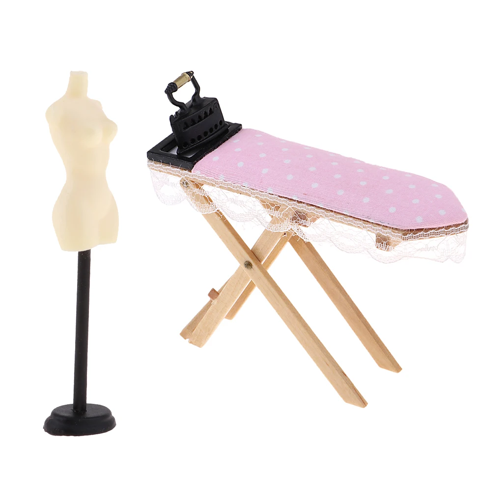 1:12 Кукольный домик Миниатюрный стенд и деревянный стол для гладильной доски с