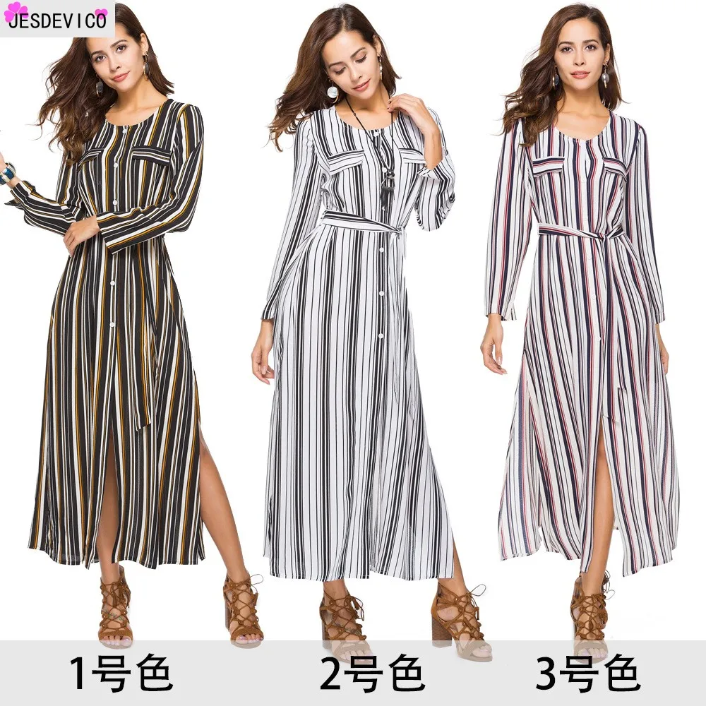 JESDEVICO Брендовое платье Для женщин мода полосой с принтом одежда длинным рукавом