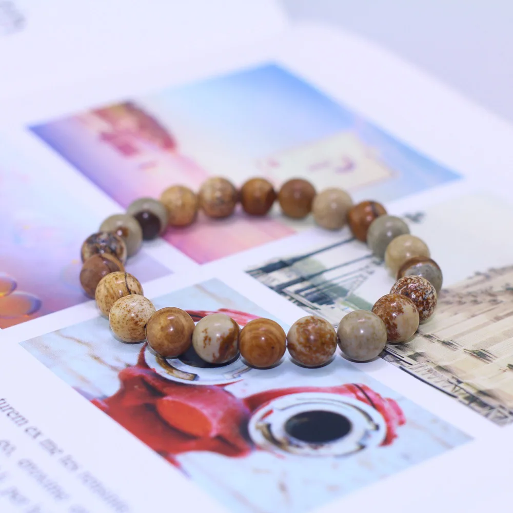 8MM Picture Jasper Stone Couple Beaded Bracelet Single Circle Unisex Natural for Women | Украшения и аксессуары