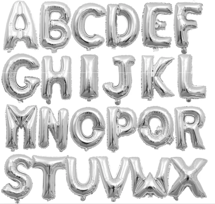 16 дюймовые Серебристые фольгированные шары с буквенным принтом украшения для