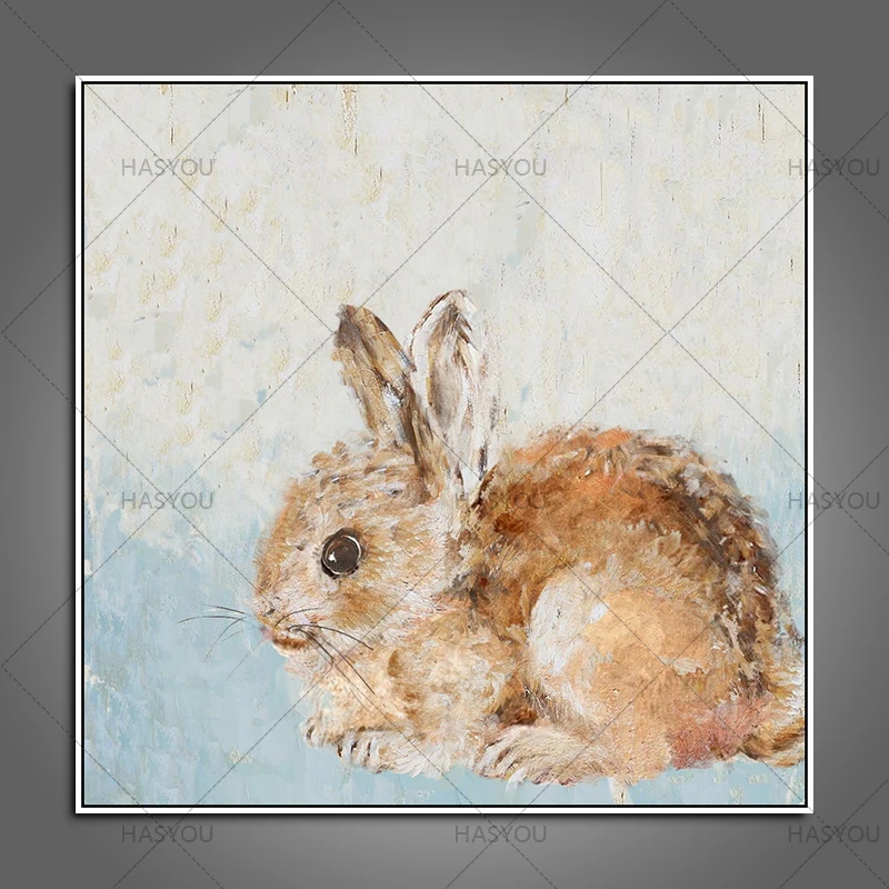 Милая картина маслом "Зайчик", нарисованная вручную, цифровой художественной техникой, украшение для стены, уникальный подарок, раскраска, повесить, прекрасный постер, недорогой на Рождество.