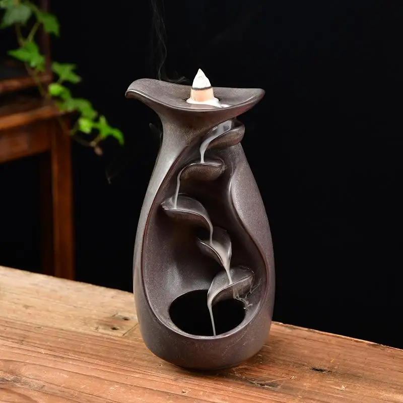 

Purple Sand Ceramic Backflow Incense Burner Smoke Waterfall Incense Cone Holder Aromatherapy Furnace Mountain River Handicraft