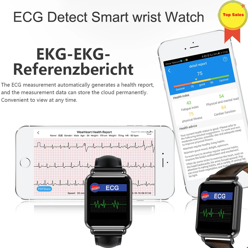 

Smart Watch ECG Sports Watch ECG+PPG ECG HRV Report Heart Rate Blood Pressure Test call MSM push IP67 Waterproof Smart Wristband