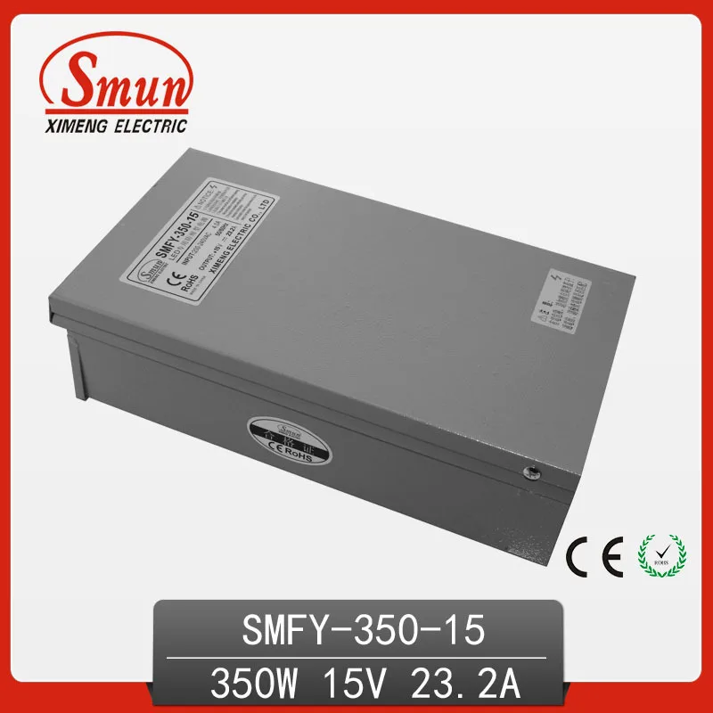

Утвержденный CE RoHS 350W металлический чехол с одним выходом, надежный фотоблок питания SMPS 350W 15V 23A (непромокаемый переключатель)