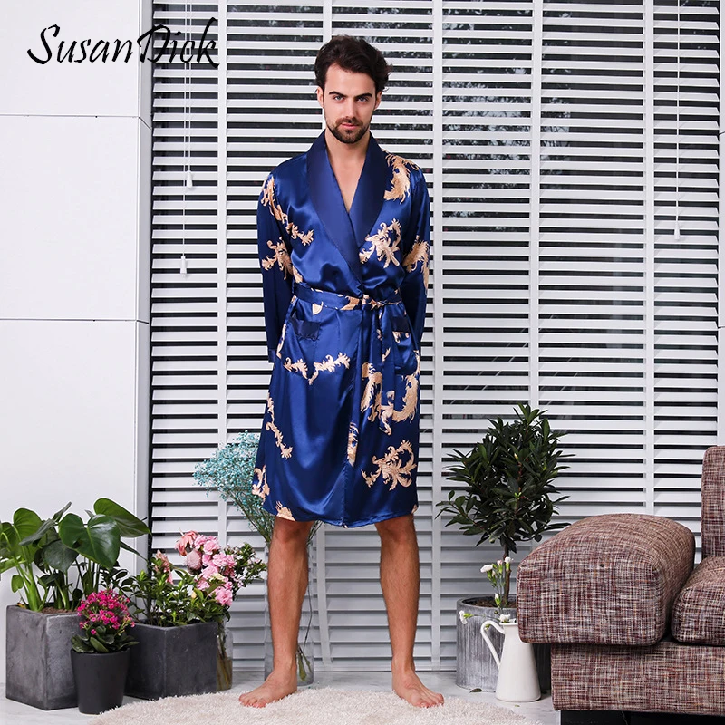 SusanDick дизайнер Для мужчин халат шелк пижамы с длинным рукавом шелковый атлас