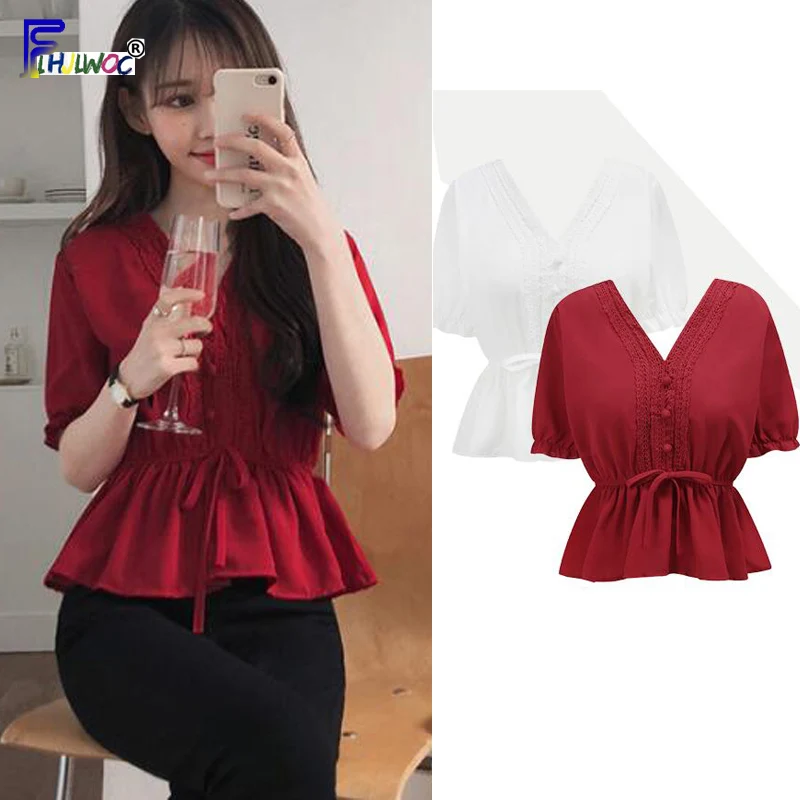

Cute Sweet Tops Woman Fashion Preppy Korean Japan Style Clothes Design Slim Waist Bow Tie Top White Button Shirt Blouse 5723