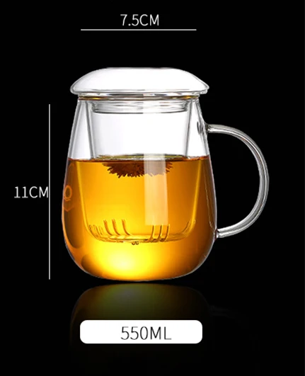 550ml Чайная кружка в китайском стиле с фильтром с крышкой 550 мл. Кофейные чашки чайный набор кружки Пивной Напиток офисная кружка прозрачная посуда для напитков стеклянная чашка - Цвет: 550ml