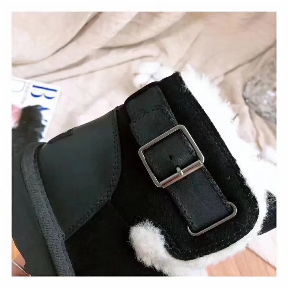 Кожаная обувь с шерстью зимние женские сапоги пряжками|Зимние сапоги| |