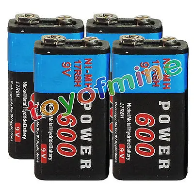 2/4/6/8/10/12/16pcs Durable 9V 9 Volt 600mAh Power Black Ni-Mh Rechargeable Battery PPS block