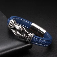 men women fashion sporty charm genuine leather bracelet homme vintage handcuffs stainless steel chain link cuff bracelets