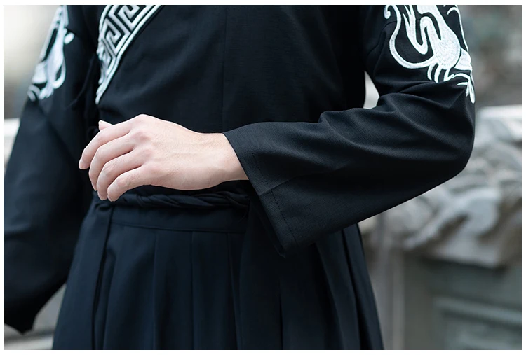 Hanfu мужской черный китайский костюм традиционный Древний Династия Цин мужской сценический наряд Национальный фольклор шоу одежда DNV11617