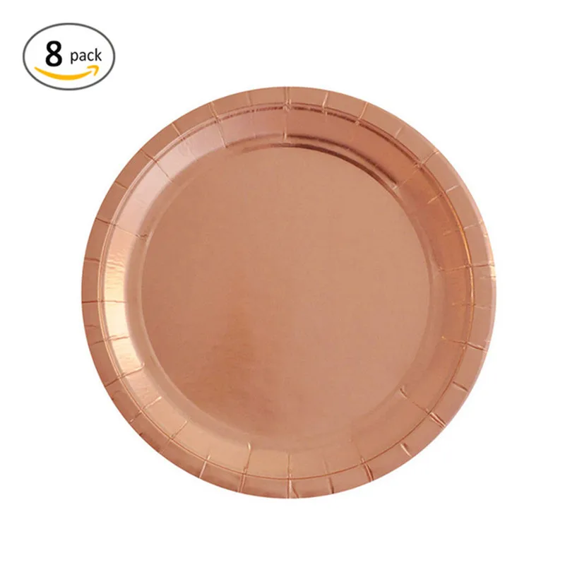 8pcs7inch 8 шт./компл. розовое золото Бумага одноразовая посуда Рождественский День рождения бумажные тарелки и стаканы карнавальный вечерние поставки Пластик соломинки - Цвет: 8pcs7inch
