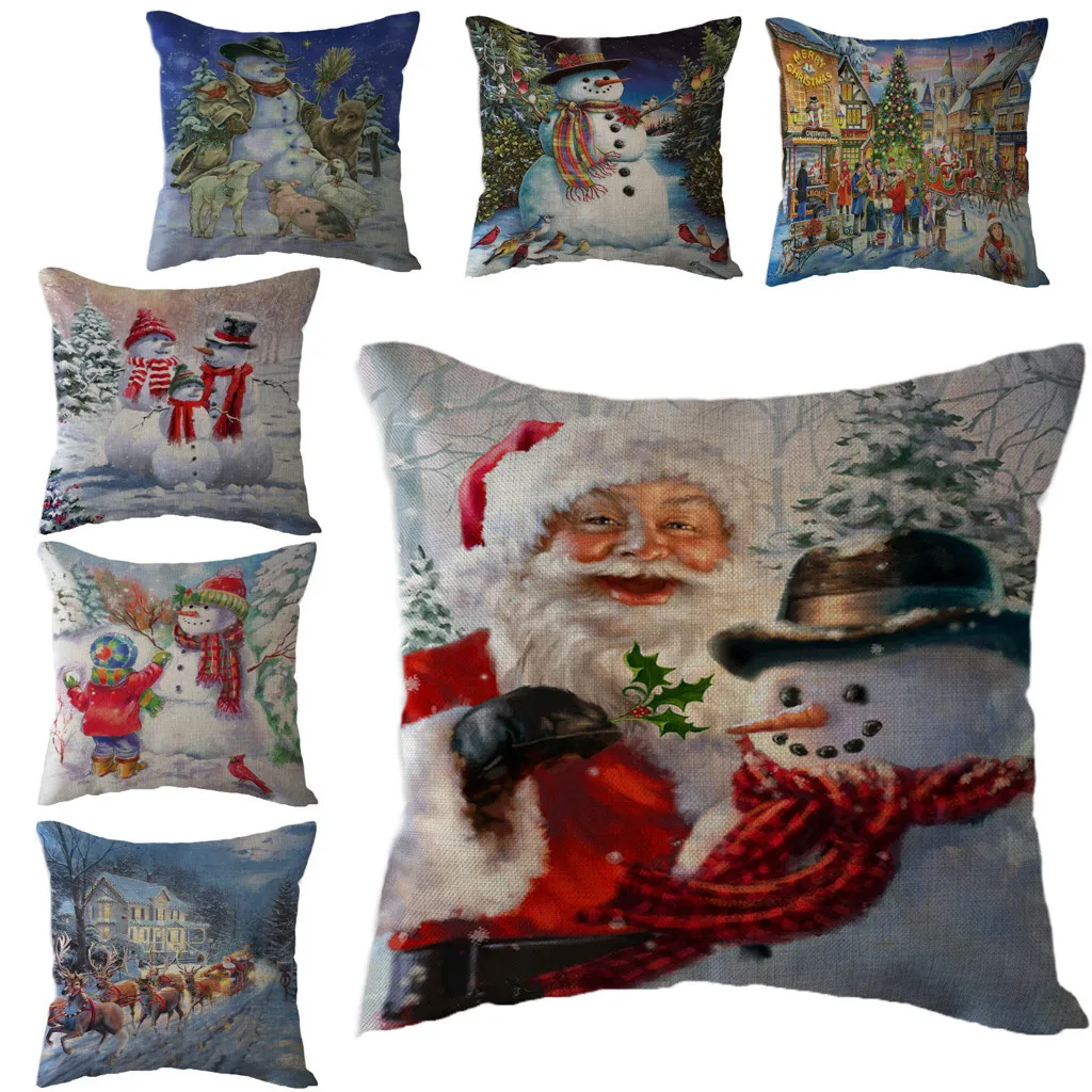 Милый Снеговик Рождество Санта подушка в форме Клауса чехол льняной диван пледы