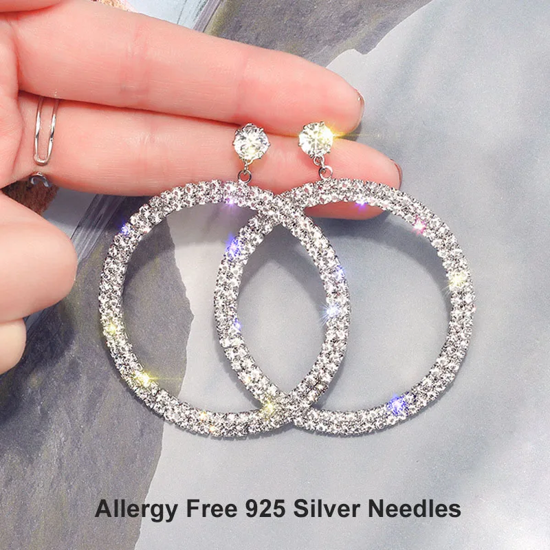 Женские двухслойные серьги капельки большие с кристаллами|Серьги-подвески| |