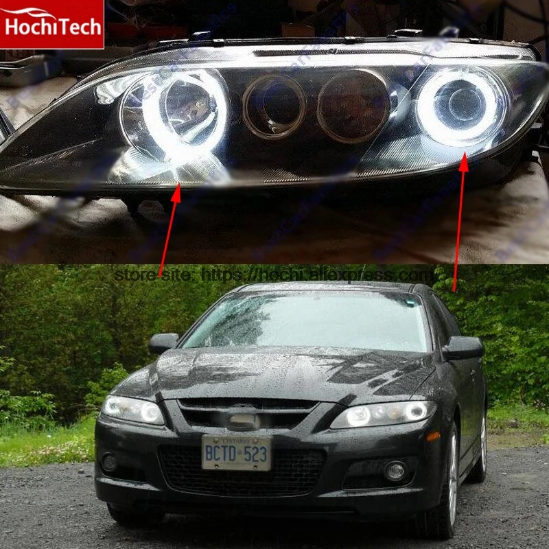 HochiTech WHITE 6000K CCFL Headlight Halo Angel Demon Eyes Kit angel eyes light For Mazda6 Mazda 6 Mazdaspeed6 2002-2008