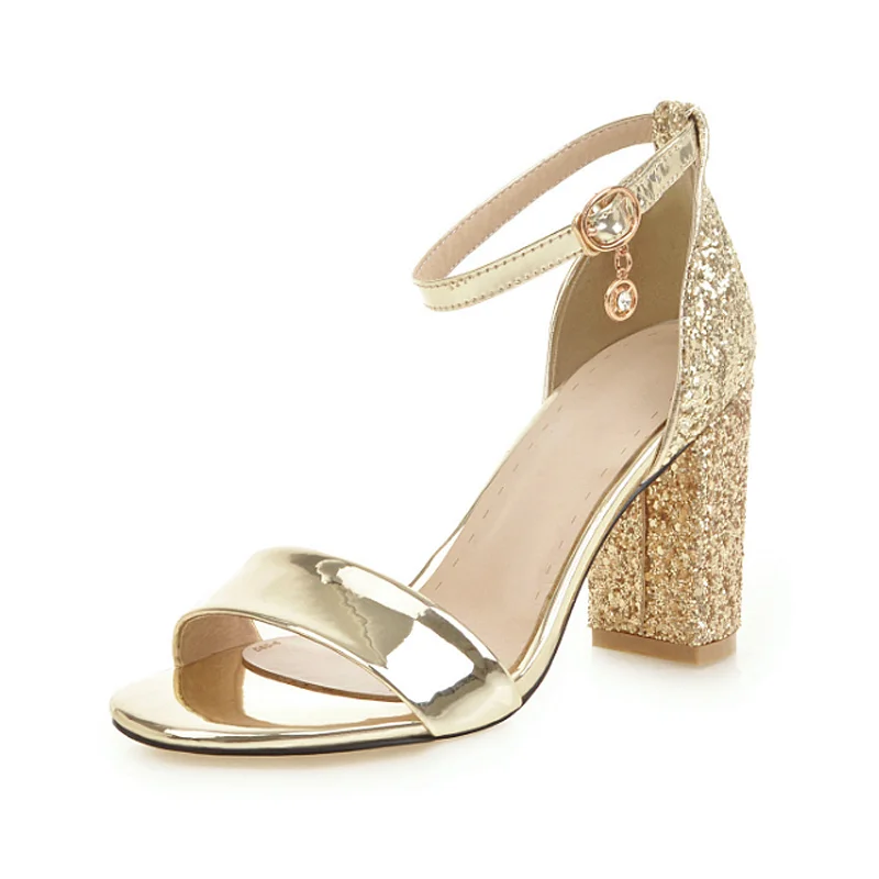 Vicamelia/Женские глянцевые босоножки на блочном каблуке блестящие высоком с