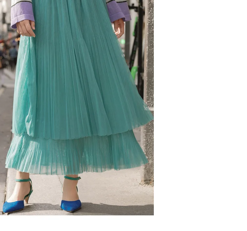 INMAN Spring New Arrival High Waist Slim Retro Literary Double Layer Gauze Women A-line Skirt