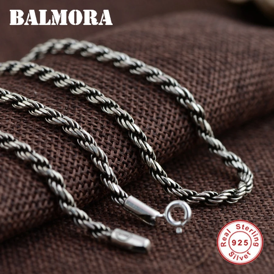 BALMORA, Настоящее 925 пробы, серебро, Ретро стиль, 3 мм, цепочки, ожерелья для мужчин, мужские ювелирные аксессуары, бижутерия, 18-32 дюйма