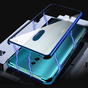 360 full protection screen back tempered glass case for oppo reno luxury aluminum metal magnet bumper case for oppo reno cover free global shipping