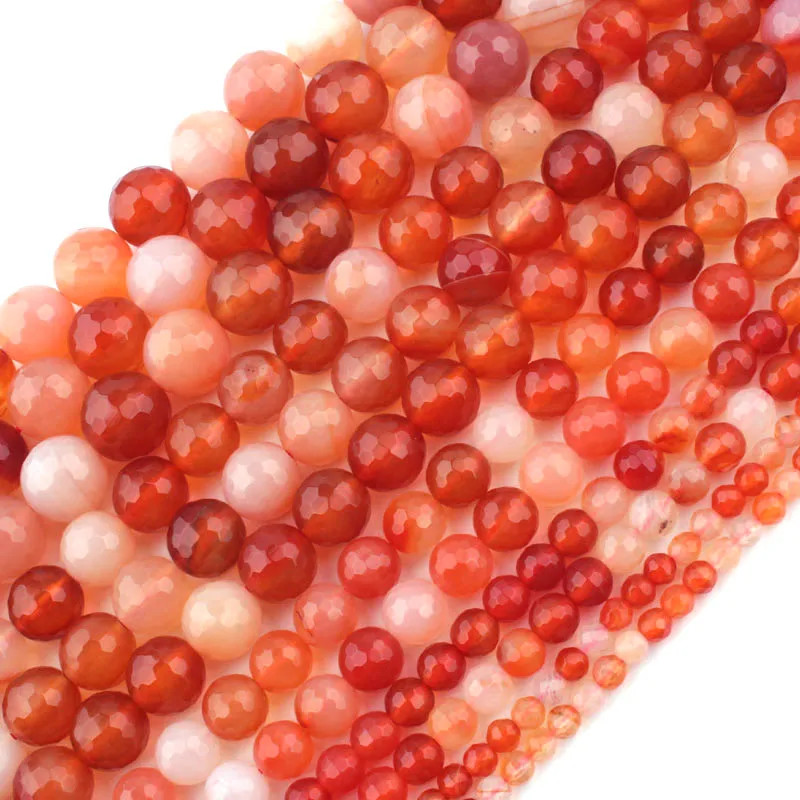 

4-14mm Round 128 Faceted Carnelian Agates Beads Natural Stone Beads For Jewelry Making beads 15inch Needlework DIY Beads Trinket