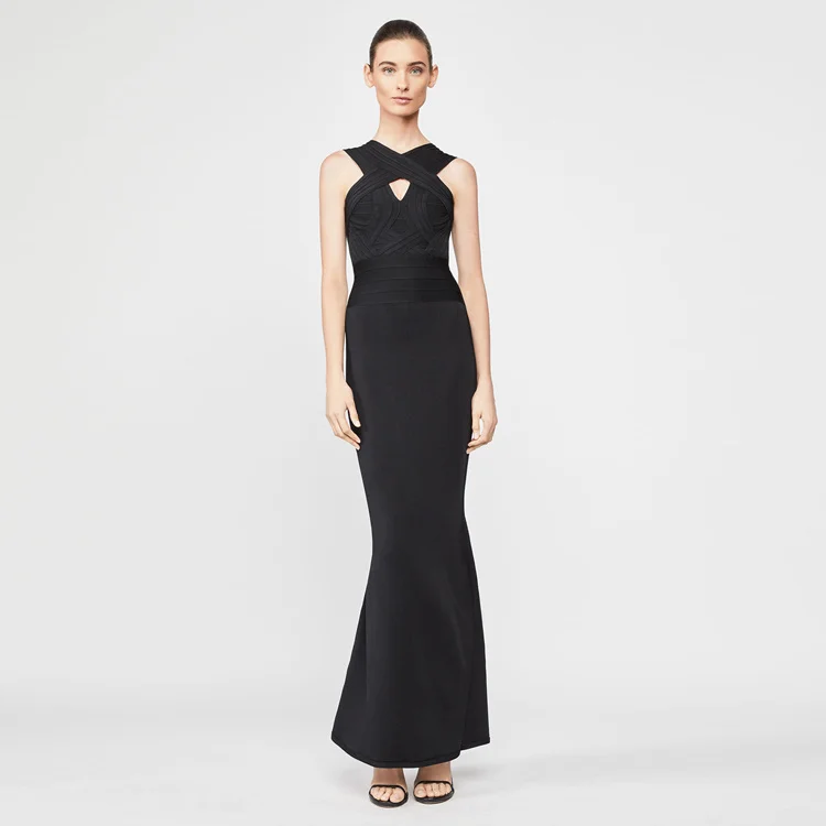 High Quality Black Sleeveless Bodycon Long Rayon Bandage Dress Evening Party | Женская одежда