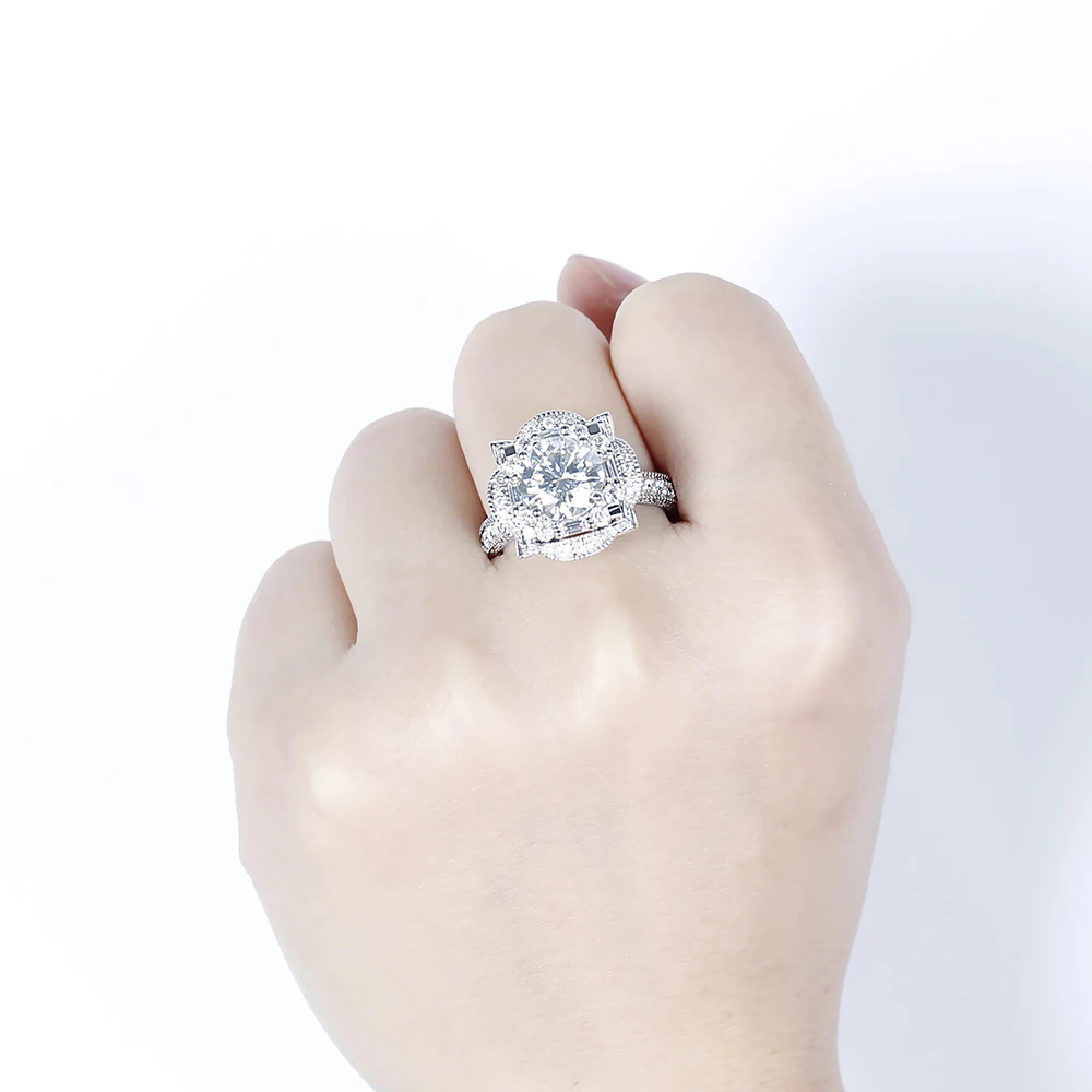 DovEggs роскошное Твердое 14K 585 Белое золото центр 3ct 9 мм F цветное обручальное кольцо для женщин Свадебное двойное кольцо Halo