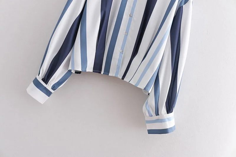 VOGUEIN Новая женская летняя полосатая короткая блузка рубашка с длинными рукавами