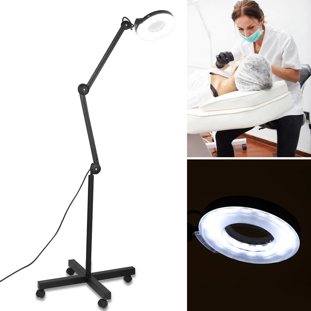 

15W 5X Magnifying Magnifier Light Stand Skincare Beauty Cosmetic Makeup Tattoo Manicure Lighted Lamp 6000-6500K Black/ White