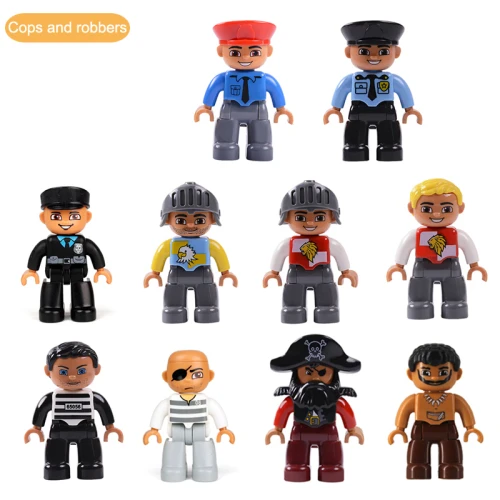 5 10 20. Кубики, Набор фигурок Duplo, совместимые фигурки, блоки, большие кирпичи, персонажи, семья, полиция, строительный блок, игрушка - Цвет: Cops and robbers