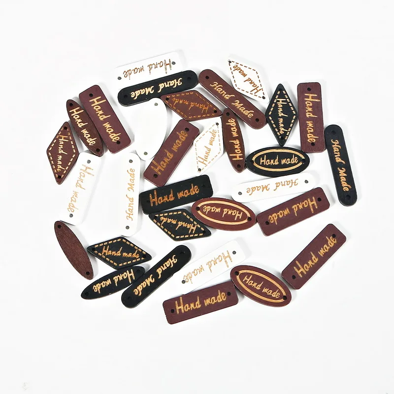 50/100pcs Handmade Oval Square Natural Wooden Button "Hand Made" Tags Applique for DIY Sewing Clothes Crafts Scrapbooking