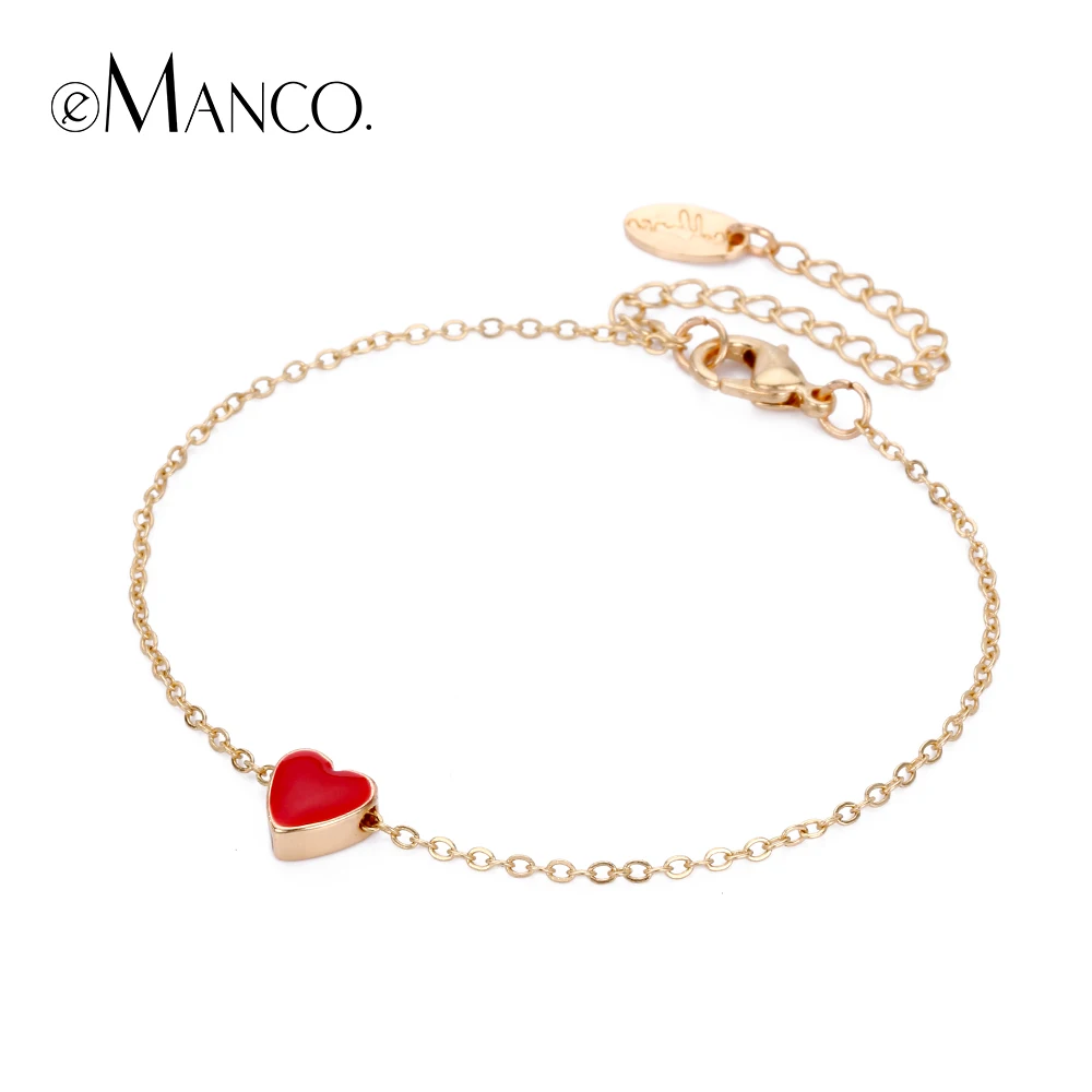 EManco Classic Gold Цвет цепи Браслеты для Для женщин Винтаж красное сердце Эмаль