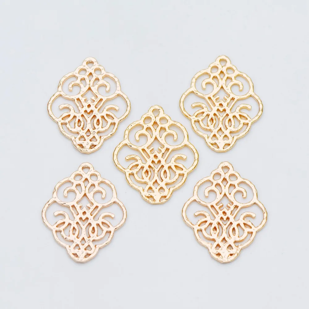 10pcs Gold Filigree Charm Connectors plated Brass Earring Charms Necklace Pendants with Loops 28x23mm (GB-583) | Украшения и