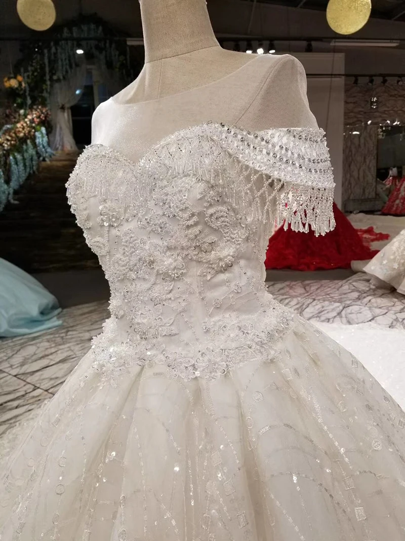 LSS019 свадебное платье2018 блестящее платье с блестками o-neck a-line вышитые бисером