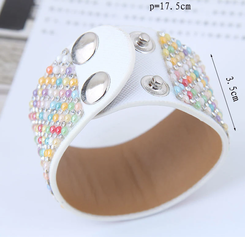 LEMOER 2019 Fashion Bohemian Handmade Full Rhinestone Gravel Stone Wide Leather Bracelets &amp Bangles Wristband Jewelry for Women |