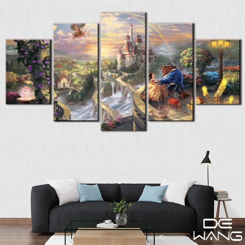 5 Панель холст Книги по искусству Unframed Wall картина сказка Красота и