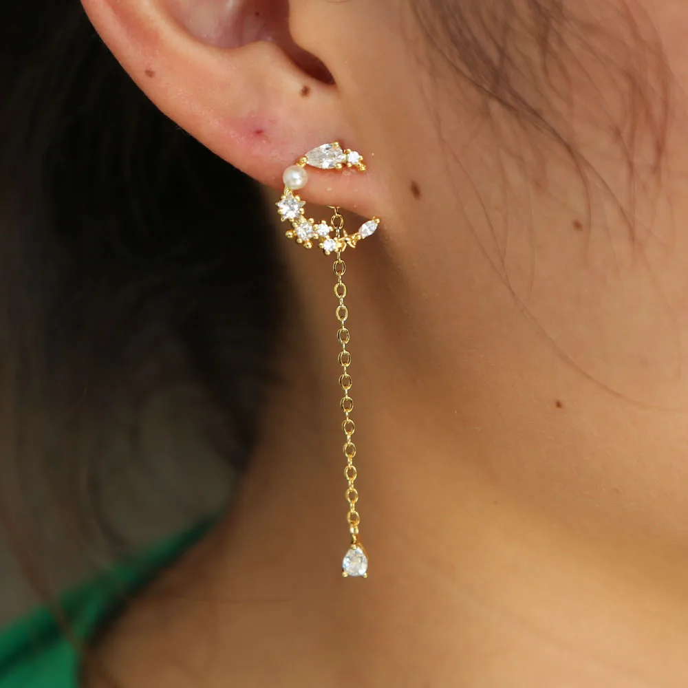 2022 Brinco Brincos Earings Fashion Jewelry Tiny Sparking Cz Flower Delicate Women Color Dainty Tassel Line Earring Hot Sale