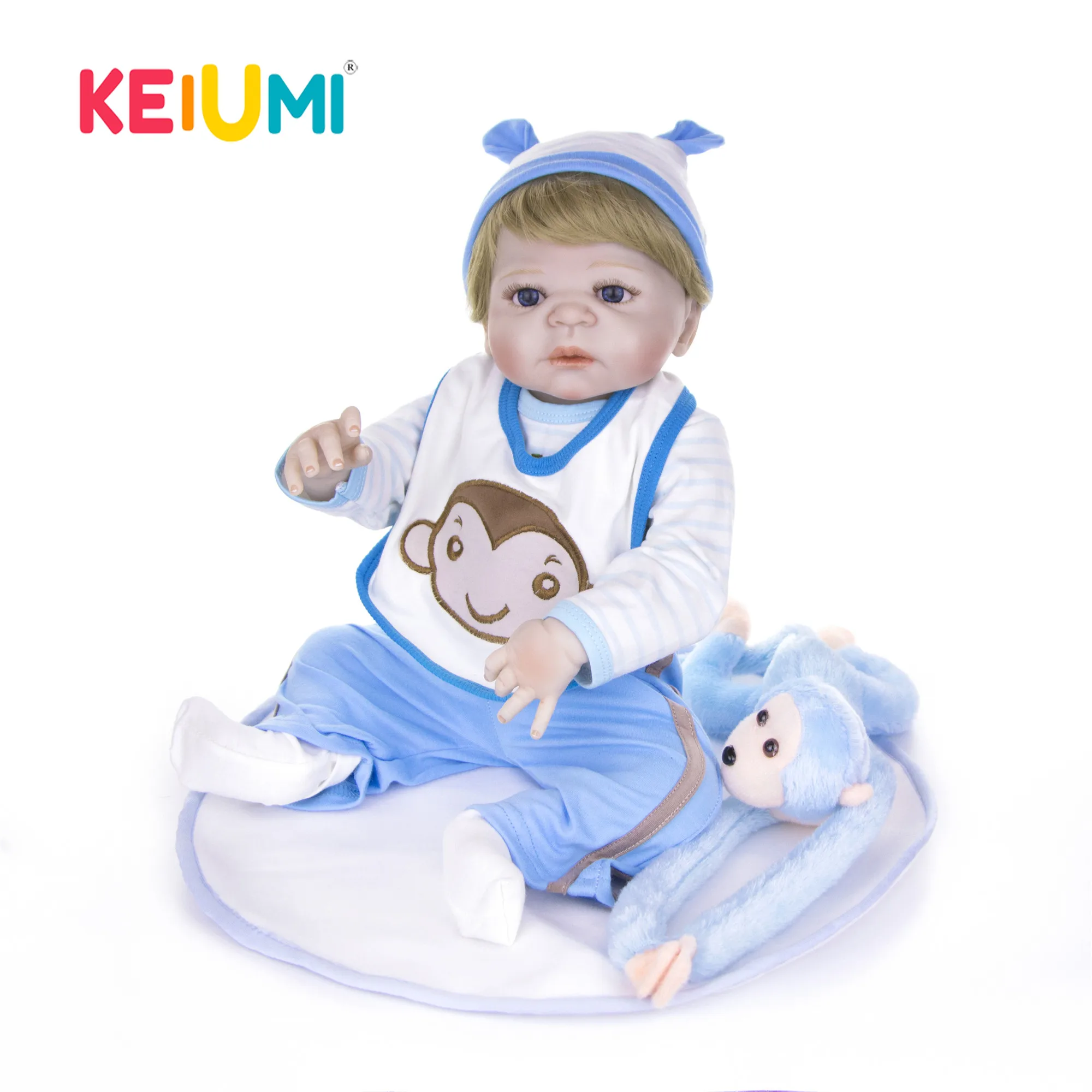 

KEIUMI Baby Reborn Silicone Full Body DOLL 23" Boy Playmate Reborn Baby Dolls 57cm With Monkey For Kids Birthday Surprise